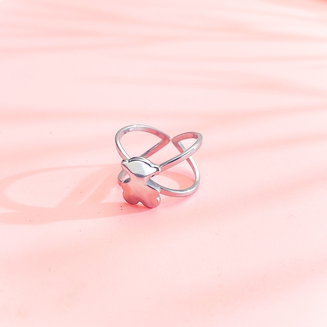 Fashion Women Men Animal Bear Silver Gold Stainless Steel Simple Hollow Moon Heart Flower Cartoon Animal Span Rings Jewelry