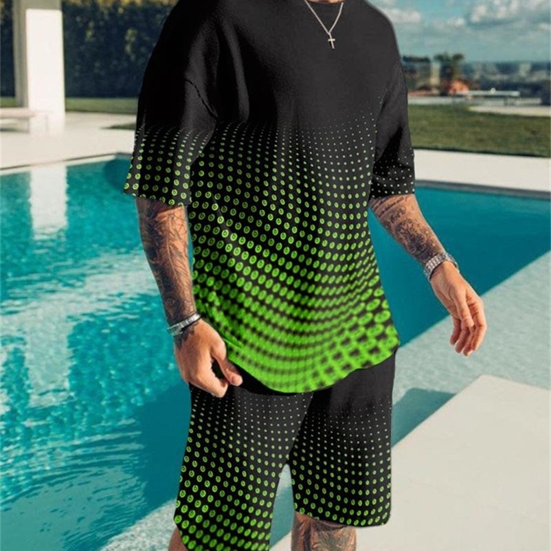 Men's Tracksuits Sportswear men's 2-piece colored speckle 3D printing casual men's short sleeved T-shirtmen's short sleeved 230424