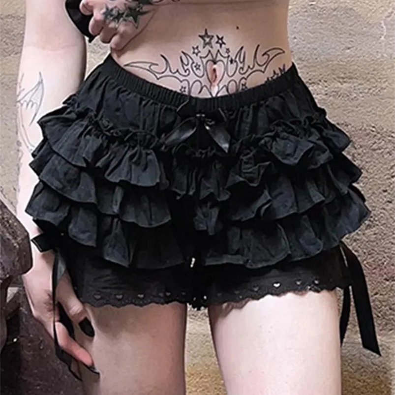 AltGoth Mall Goth Lolita Lace Shorts Womens Aesthetics Cute Bow Patch Shorts Y2k E-girl Emo Replacement Kawaii Set 250427