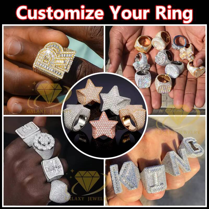 Custom Hip Hop Fine Jewelry Mens Iced Out Ring 925 Sterling Silver Real Vvs Moissanite Diamond Champion Ring for Men