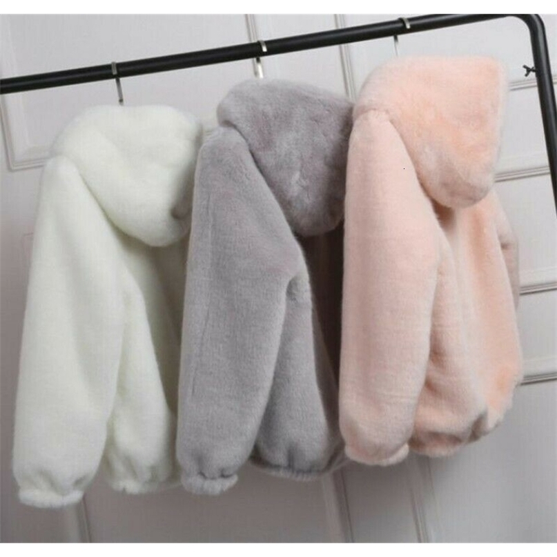 Herstory New Fashion Women Girl Winter Casual Fur Jacket Outwear Faux Rabbit Fur Hooded Coat Casual Warm Jacket 201019