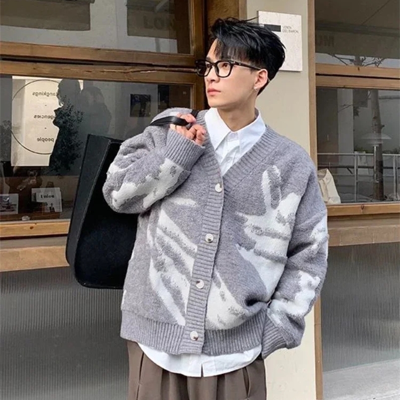 Mens clothing gray jacket cardigan mens coat Maltry Y2k streetwear plus size top 90s retro loose top 241007