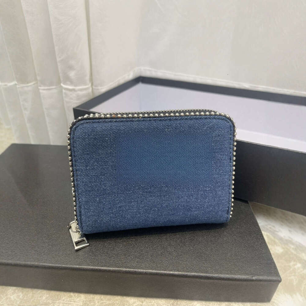 Black Rhinestone Women's PU Metal Chain Bag Wallet Card Holder Denim B5