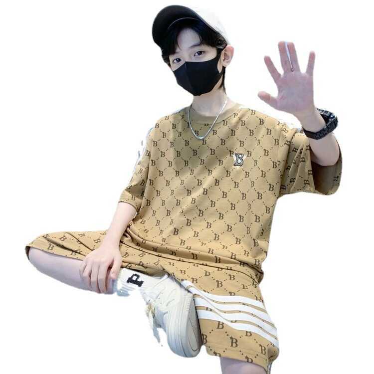 Summer New Childrens Short Sleeve and Shorts Set for Boys with Letter Print Candy Colors Sports Casual TwoPiece Set C250924