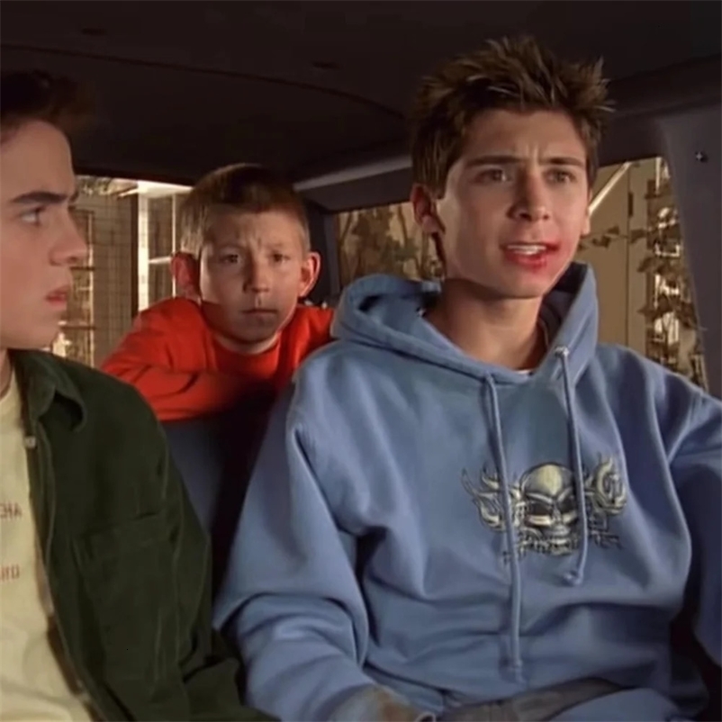 Y2k Hoodie Sweatshirt Men Hip Hop Skull Graphic Print Oversized Vintage Blue Hooded Harajuku Fashion Gothic Tops Streetwear 240117