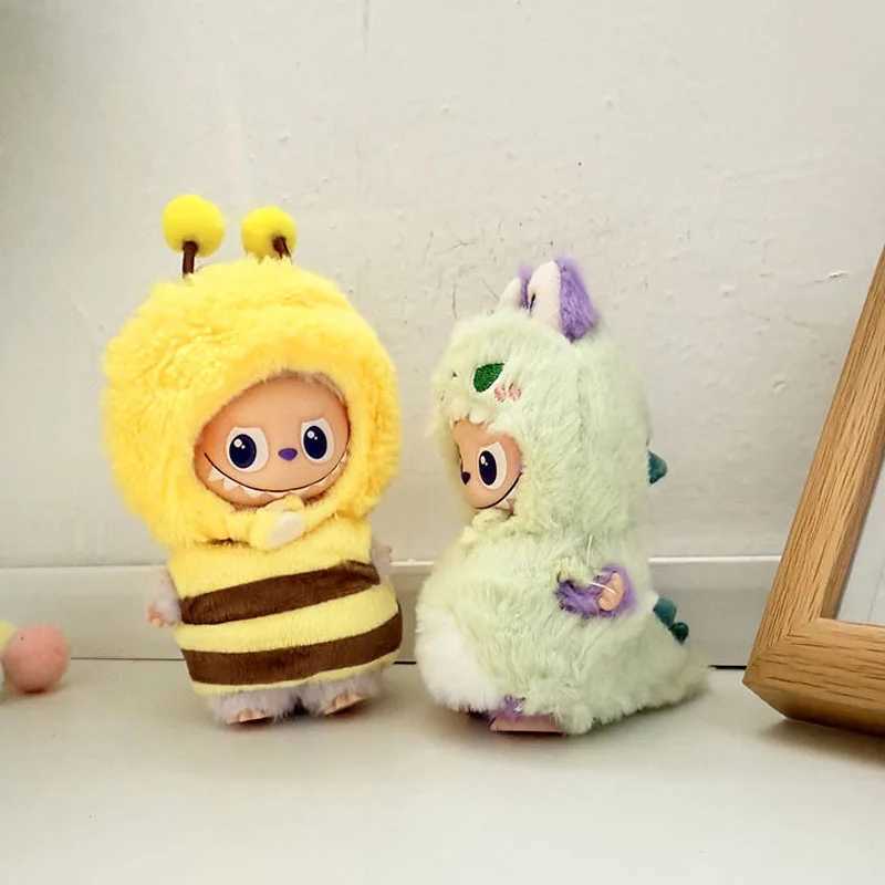 Clothes For 10cm 4th Gen Labubu 40 Charm Doll Outfit Heart Code Series Cute Furry Dinosaur Baby Onesie Set C250924