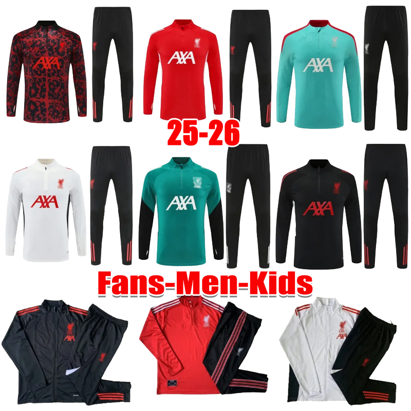 25 26 RedsMohamed salah football tracksuit kit 2025 2026 mens kids half pull training jersey football tracksuit survetement foot chandal soccer tracksuit