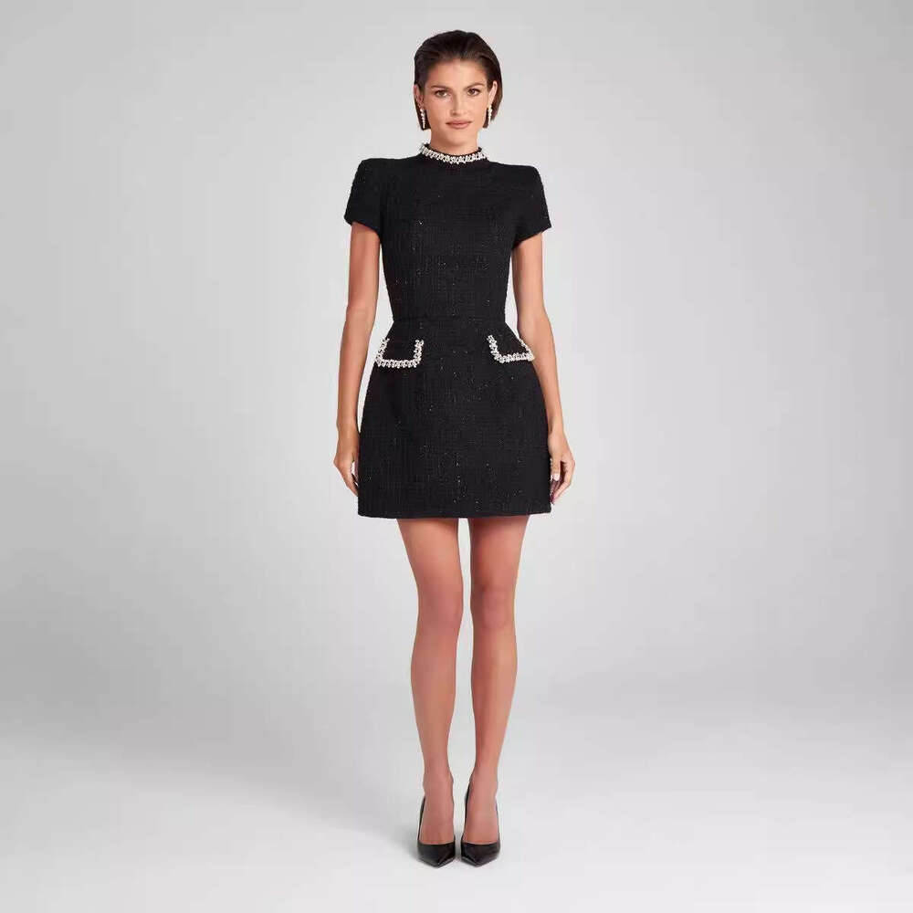 Lanjia- New Elegant Slim Fit Round Neck Beaded Chanel Style Dress For Women 717F7