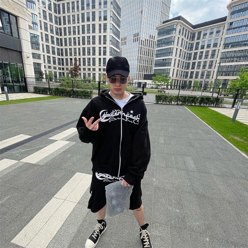 Men's Hoodies Sweatshirts Fashion Y2k Gothic Letter Goth Harajuku Zip Up Hoodies Hip Hop Streetwear Black Casual Men Women Loose Zipper Sweatshir