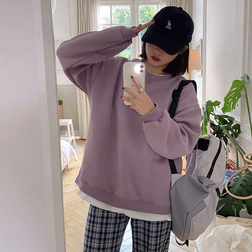 8 Candy colors autumn New preppy style Women Sweatshirts faux two pieces thick Sweatshirt Womens pullovers ( F4131) 210423