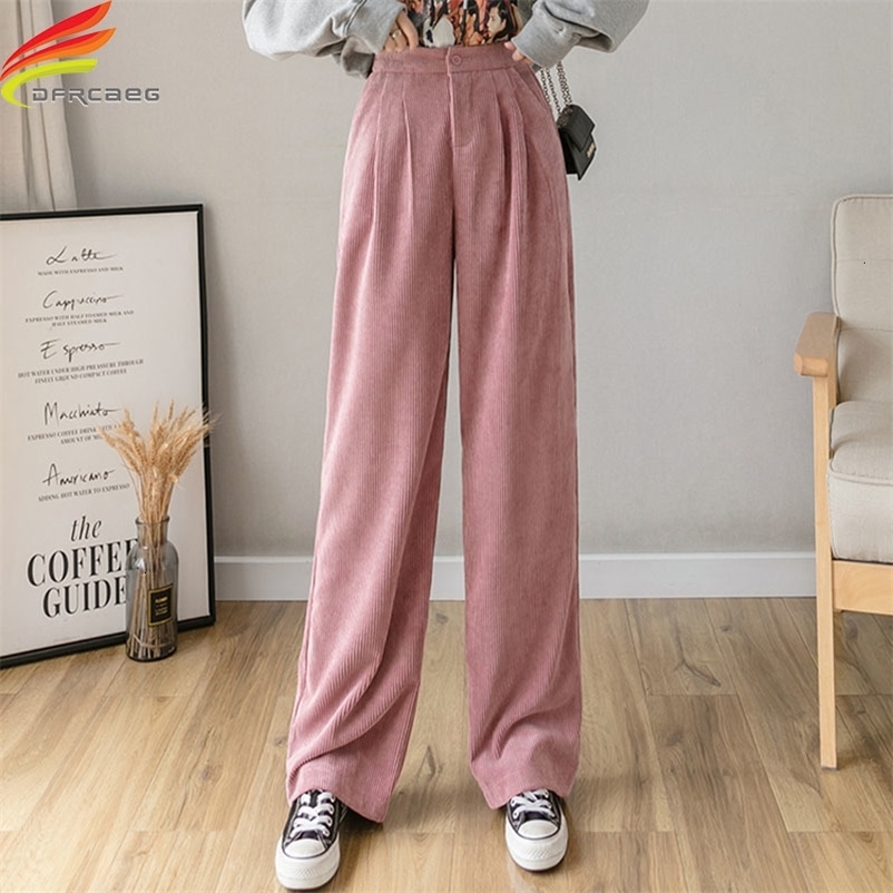 Women's Capris Winter Corduroy Women With Pockets Gray Beige Black Pink Loose High Waist Wide Leg Pants Woman Trousers 230421 Z260314