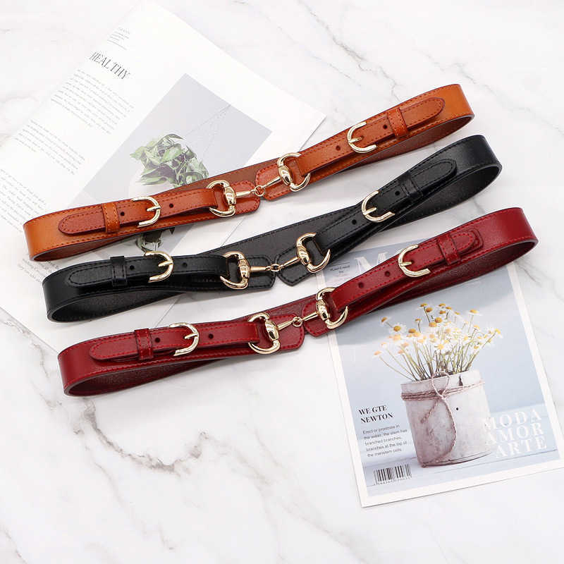 Double-headed belt for ladies, genuine leather belt waist cover, suitable for casual wear, versatile accessory for skirts and jackets, double button design J250924