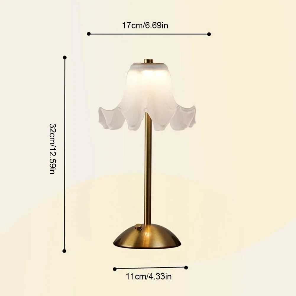Romantic Bedside Flower Table Lamp Touch Control Cream Style Pastoral Country Light USB Rechargeable Metal Base Stepless Dimming C251115