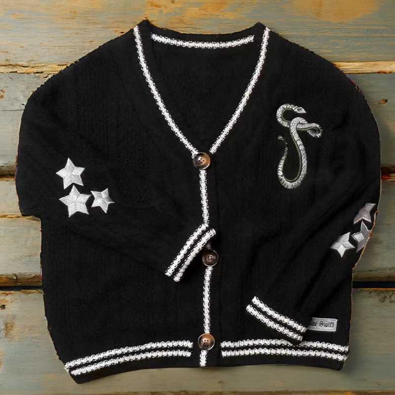 Reputation Cardigan with Snake Star Cardigan Rep Taylor Embroidery VNeck Button Up Knitted Sweater in Black Fall Winter Z250923