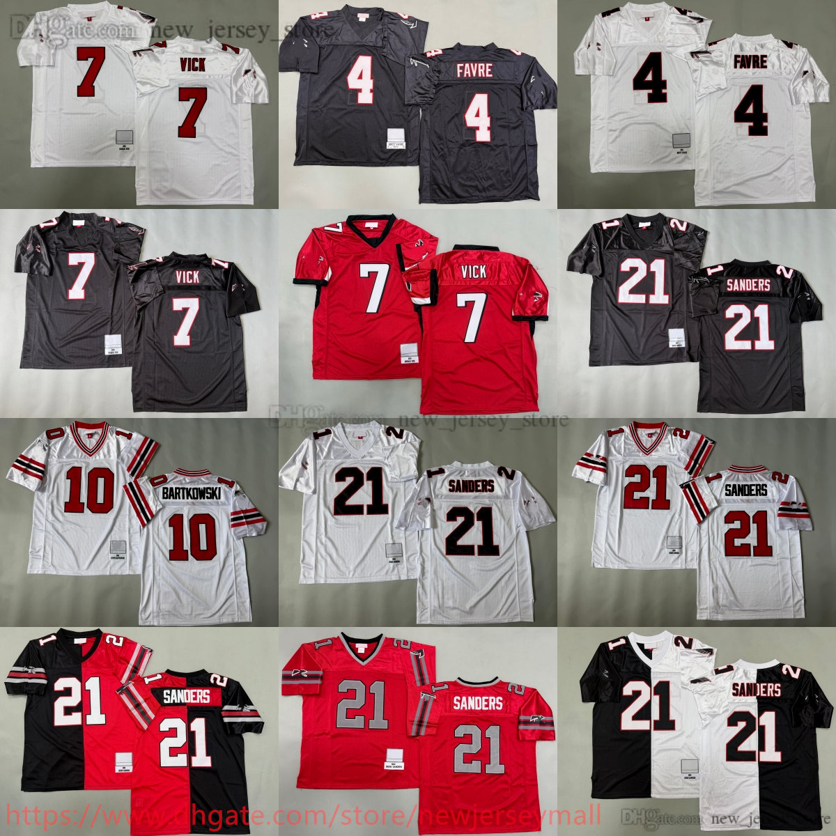 Custom S-6XL 1992 Throwback Football 21 Deion Sanders Jersey Retro Stitch 10 Steve Bartkowski 7 Michael Vick 4 Brett Favre Jerseys Vintage Breathable Sport Man Youth