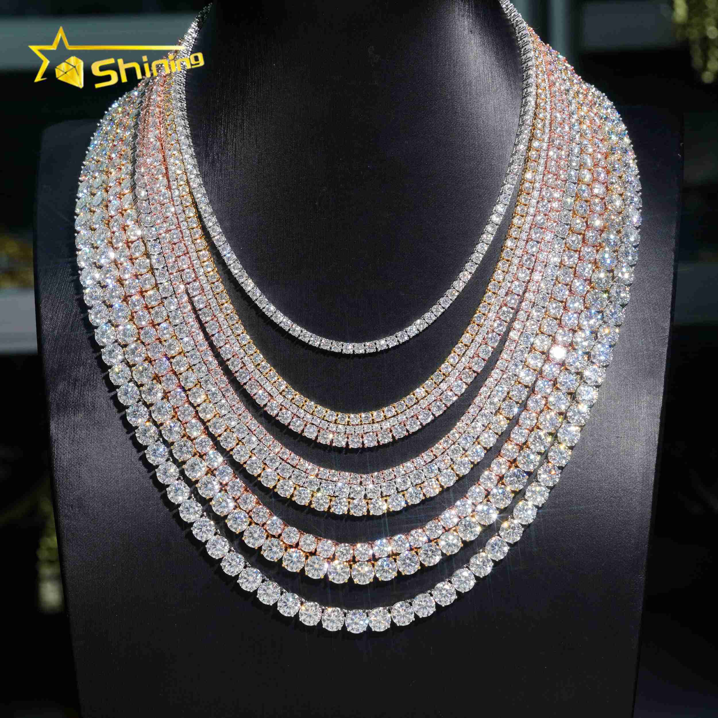 New Arrival FaMoissaniteory Price 3MM 4MM Hip Hop Iced Out Jewelry Lab Grown Moissanite Diamond Jewelry Tennis Chain Necklace
