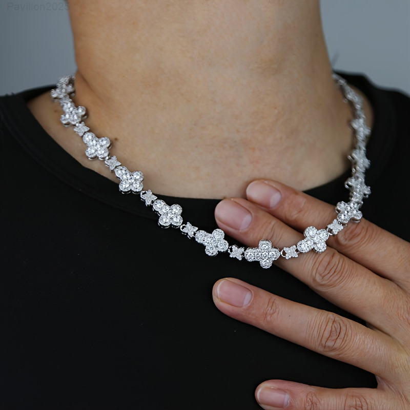 Hot Sale 10mm Cross Star Necklace Men Women Hip Hop Jewelry Gold Plated Moissanite CZ Diamond Cuban Link Out Tennis Chain