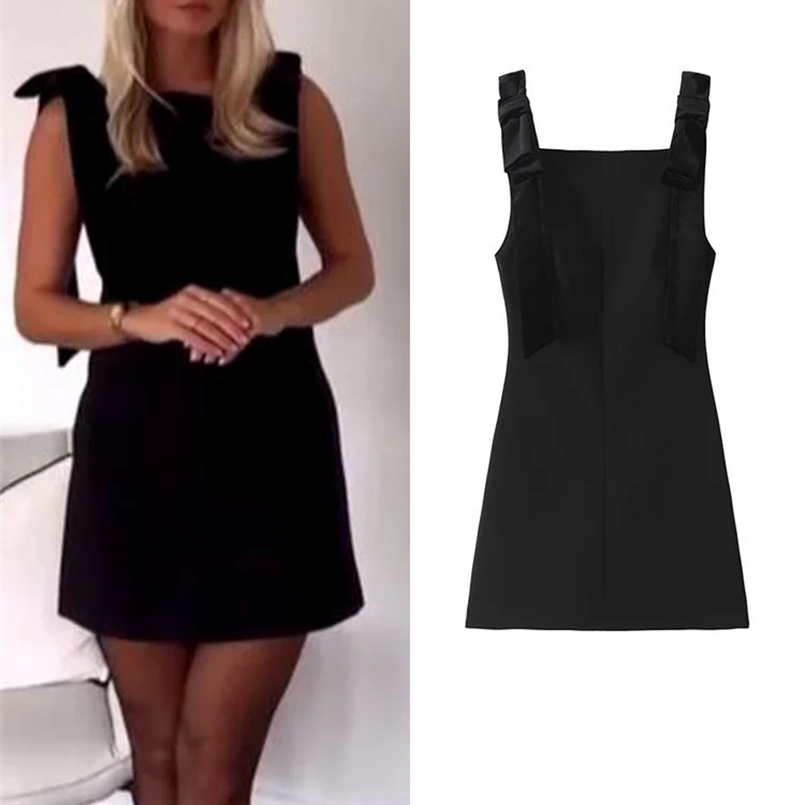 TRAF autumn womens dress ultra-thin chic sleeveless dress bow casual mini frog womens fashionable elegant short skirt 241125