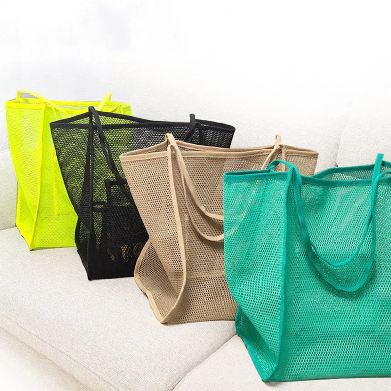 Womens transparent mesh shopping bag large capacity portable storage swimming beach makeup organizer handbag 240826