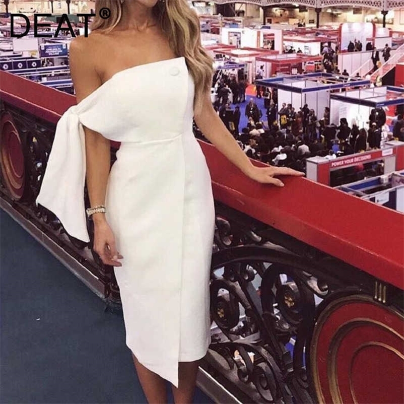 DEAT Spring Summer Fashion Casual Strapless Sleeveless Sexy Party Bra One Shoulder Lace Up Dress Women SK785 210709