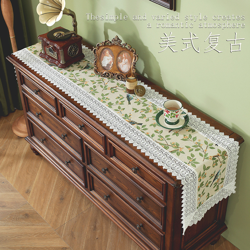 Floral jacquard table runner, retro lace tea flag, table runner, TV cabinet, chest of drawers, decorative tablecloth 5UN301