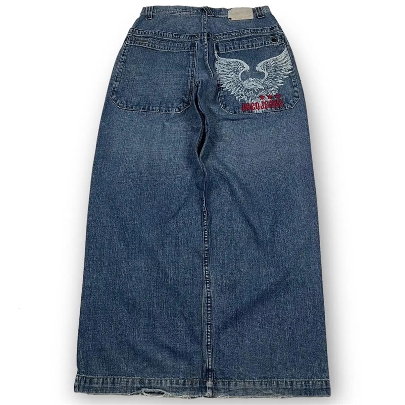 Streetwear JNCO Wide Leg Jeans Men Y2K Hip Hop Harajuku Eagle Embroidered Retro Denim Pants Casual Baggy High Waist Trousers 240429