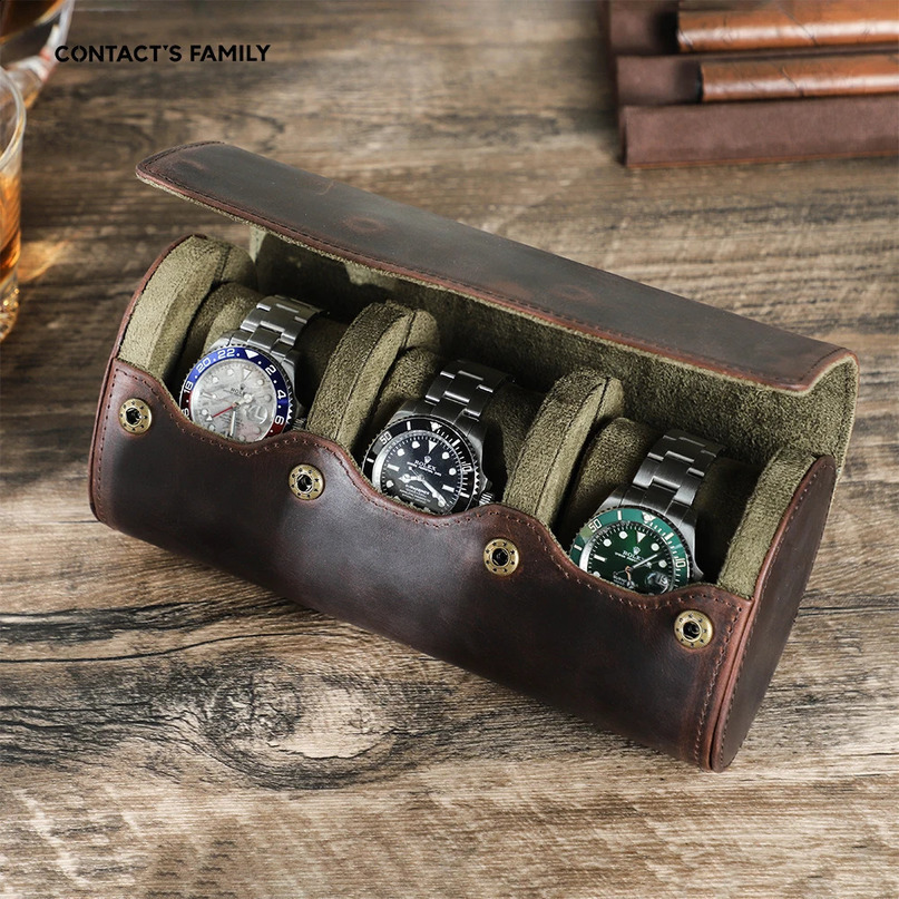 Retro leather 123468 slot watch roll travel box portable display storage organizer mens gift 240812