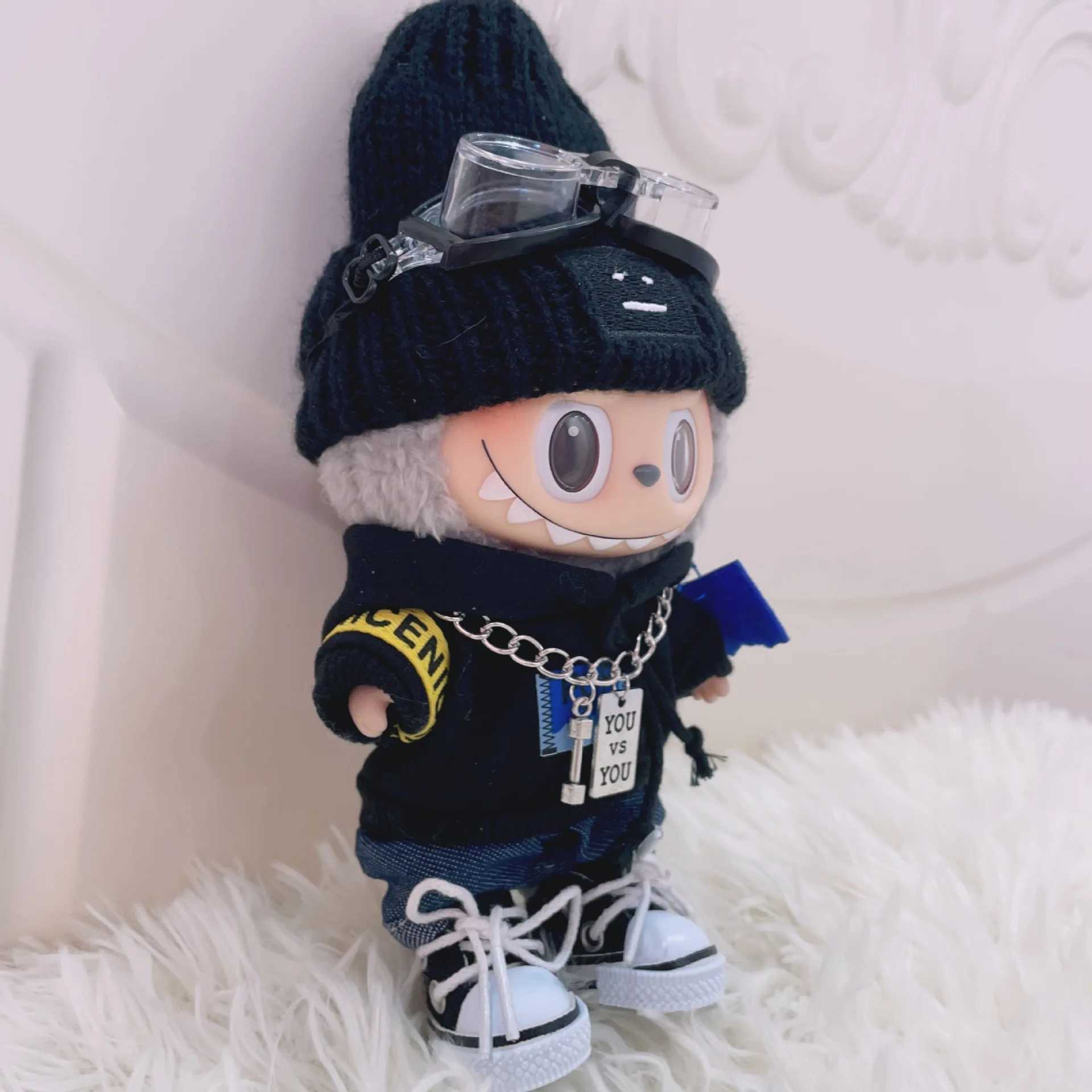 Clothes For Labubu 17cm II Idol Dolls Sitting Party The Monster Outfit Accessories Clothing DIY Kids Gift Cool Boy Pilot Hat C250924