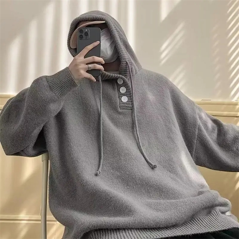 Korean style hooded sweater mens spring and autumn retro lazy jacket casual loose hooded sweater mens clothing Y2K top 240927