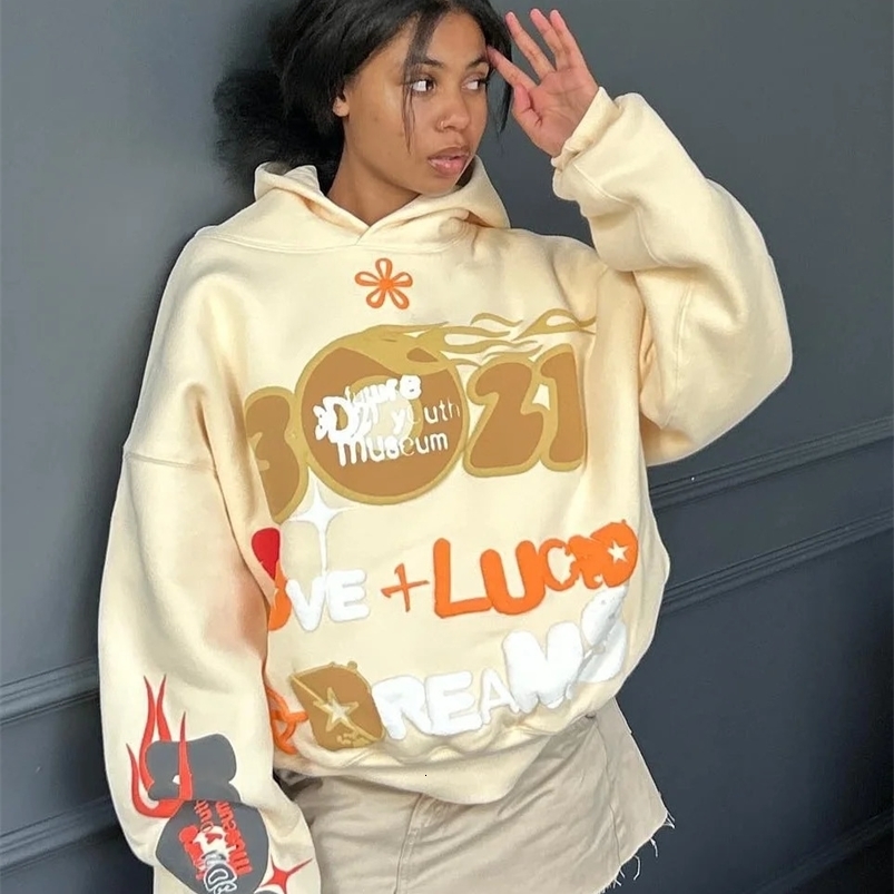 American Letter Puff Printed Hoodie for Women Couple Y2k Top Sports Shirt for Women Gothic Street Clothing Glenger Clothing Super Large Hoodie 241025