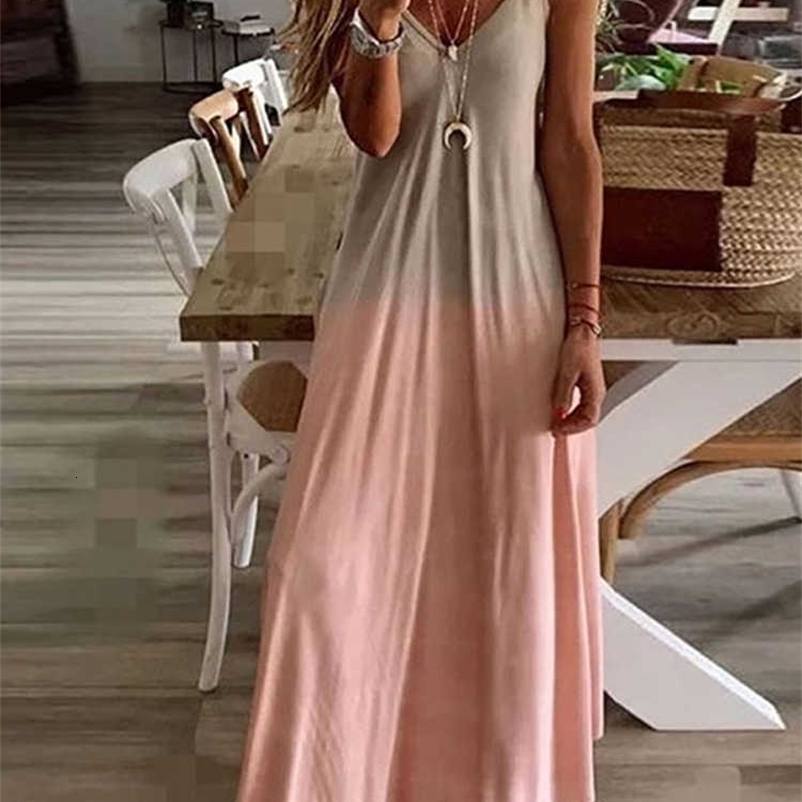Summer Women Elegant Casual Maxi Dress Female Stylish Long Party Gown Robes Loose Fit Spaghetti Strap Dress 210716