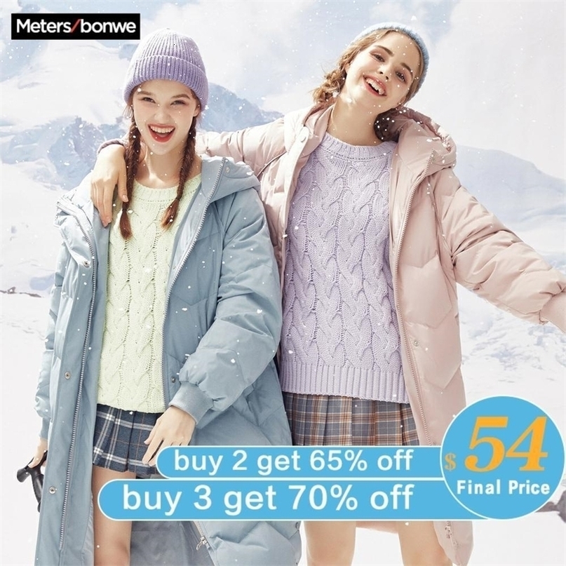Metersbonwe Down Jacket Women Winter Thicken Warm 90% gray Duck Down coat Female long Loose Fashion Women's hodded coat 201019