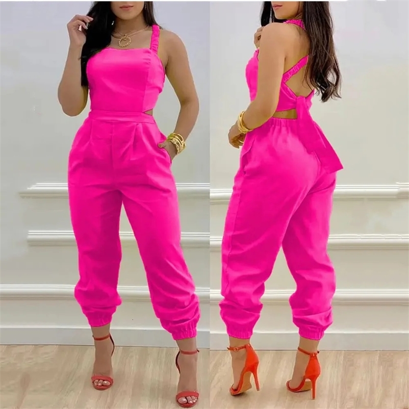 Spring/Summer Fashion Strap Print Jumpsuit Feminino Open Back Lace Up Jumpsuit Mono Elegante Mujer Woman Rompers Bodysuit 240129