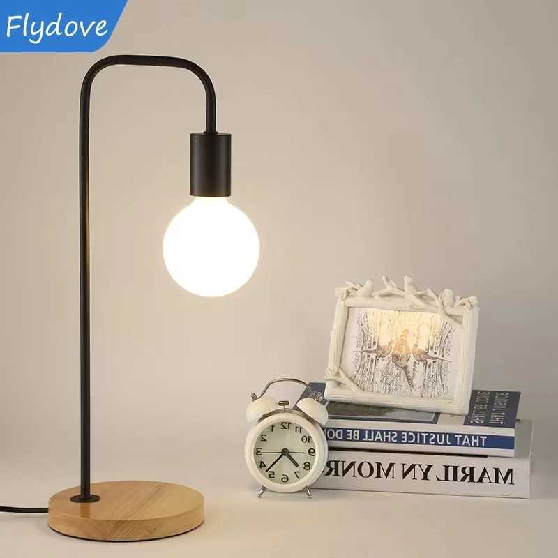 Nordic E27 LED Wooden Desk Lamp Vintage Black White Creative Iron Rod Countryside Wooden Table Lamps Bedside Reading Lighting C251115