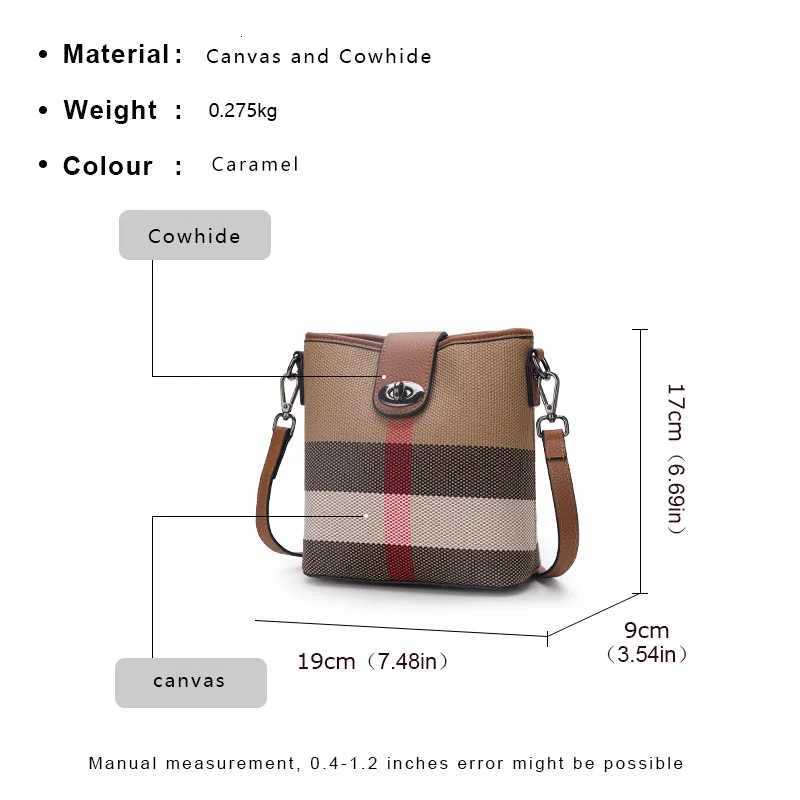 Genuine leather plaid bucket bag new summer versatile niche highend single shoulder crossbody bag for women W250924