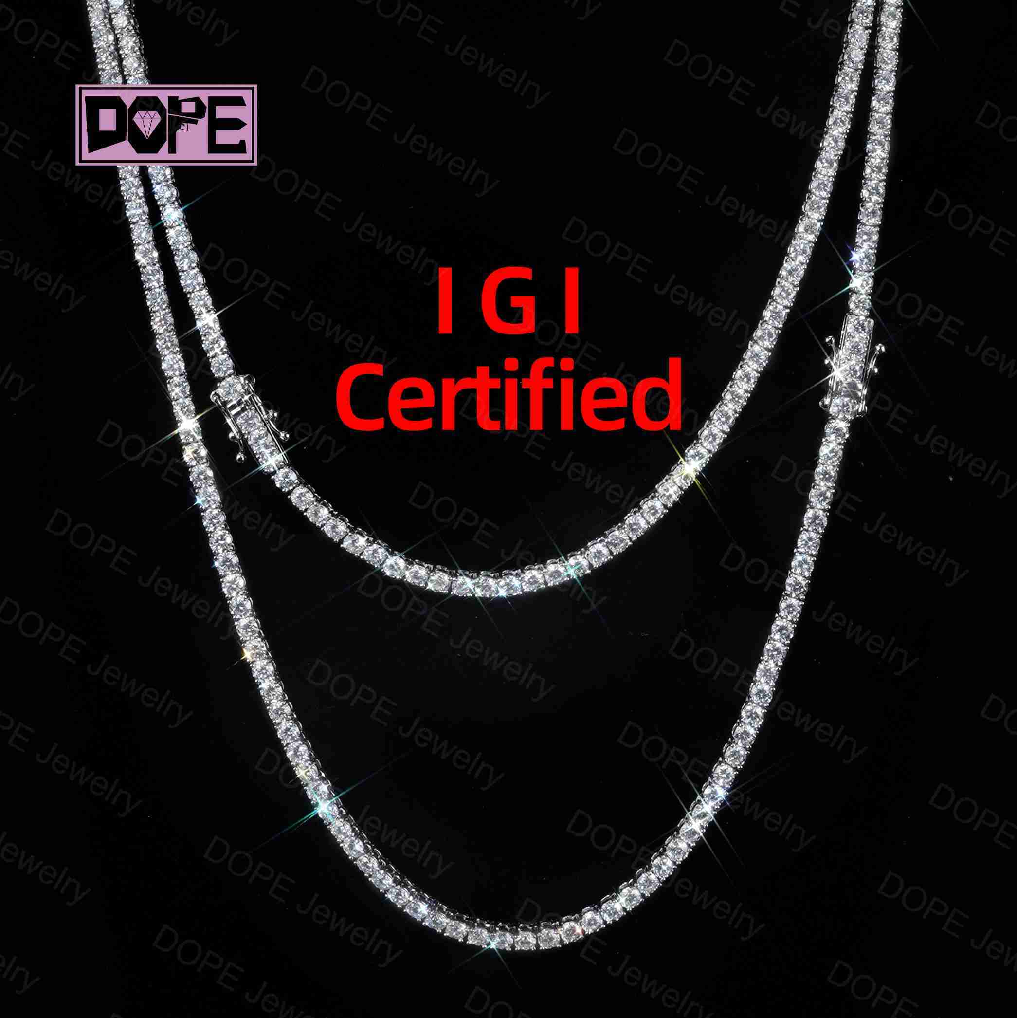 IGI Certified 2mm Lab Grown Diamond Jewelry Tennis Necklace Bracelet 925 Silver CVD VVS Tennis Chain
