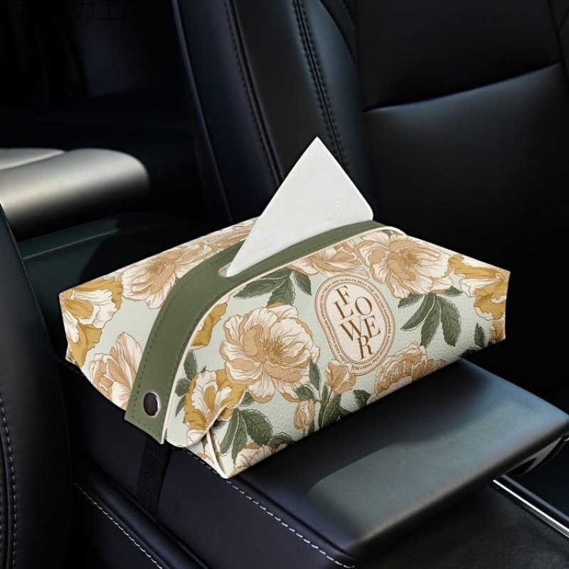 Neoclassical HighValue Floral Car Tissue Box Creative InCar Tissue Box Portable Armrest Box Tissue Box C250924