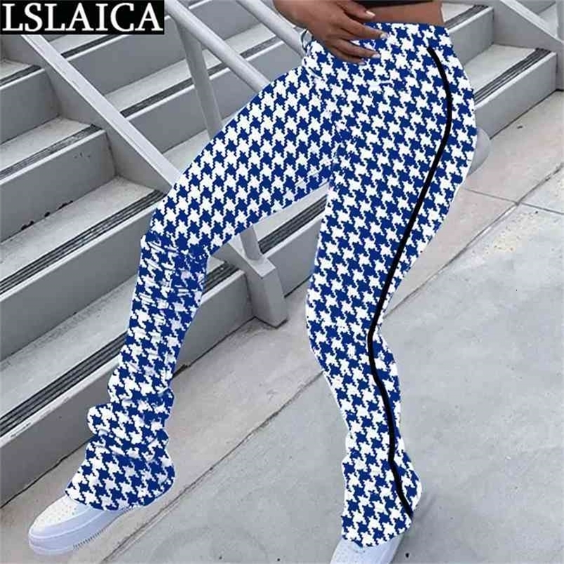 Plaid Pants Skinny Elastic Waist Ruched Elegant Clothes for Women Fashion Arrival Casual Streetwear Pantalones Para Mujer 210515