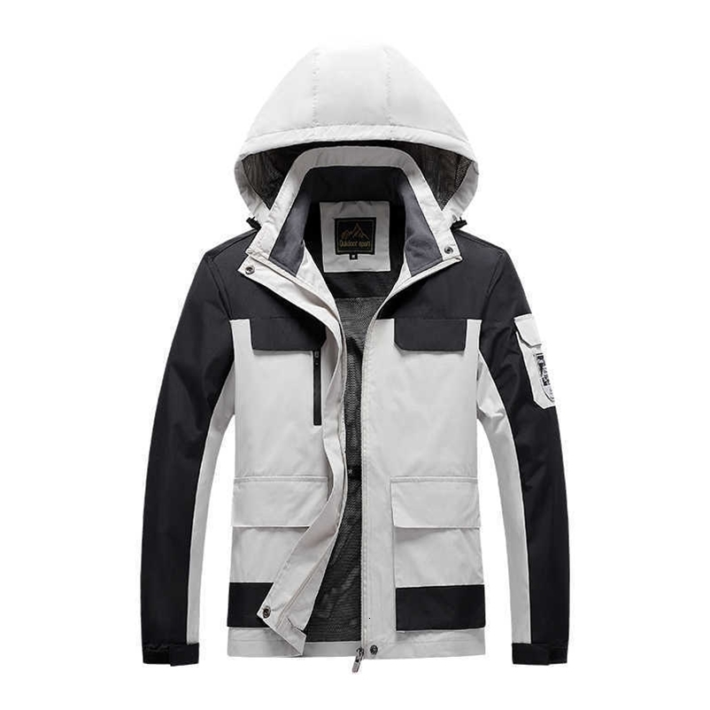 Plus Size 7XL 8XL Summer Jacket Men Hooded Thin Outerwear Coats Multi Pockets Breathable Mountain Climbing Windbreakers Jackets 211009