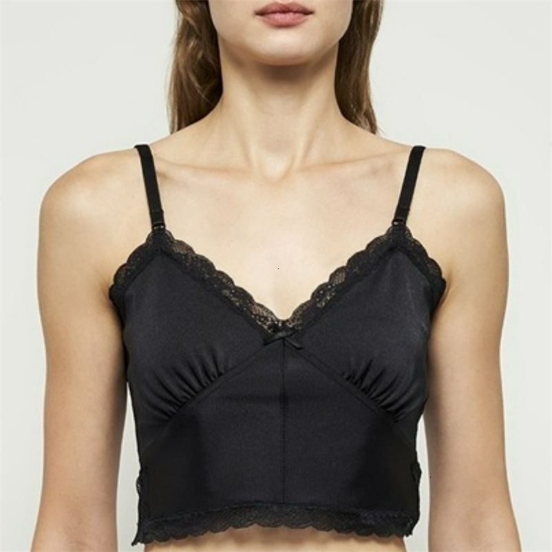 Camisoles Tanks Lace Camisole Women Black Tank Vest Spring Summer American Style Short Casual Commuting Slim Tops Clothing Girl Tee Clothes 230420