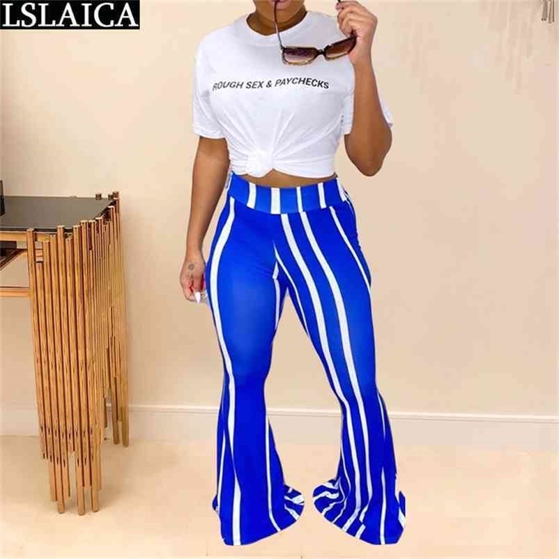Casual Pants Women Stripe High Waist Bell-Bottoms Female Autumn Fashion Joggers Streetwear Trousers Sweatpants 210515