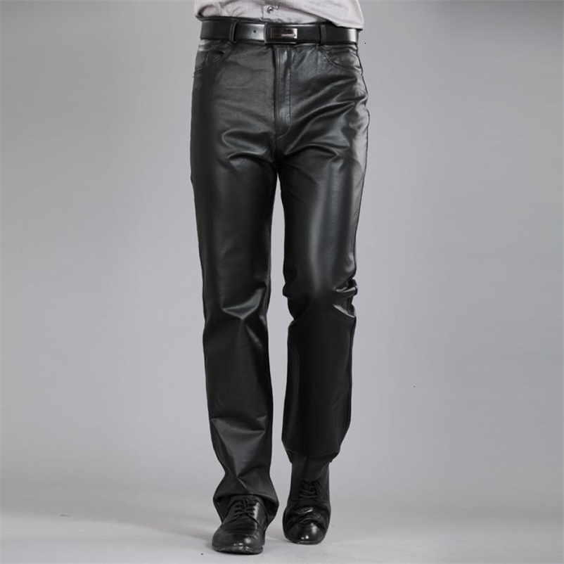 Men's Pants Men Leather Pants Autumn Winter Men Large Size Straight Pants Sheepskin Pants Zipper Fly Regular Full Length Pants 7XL 230327