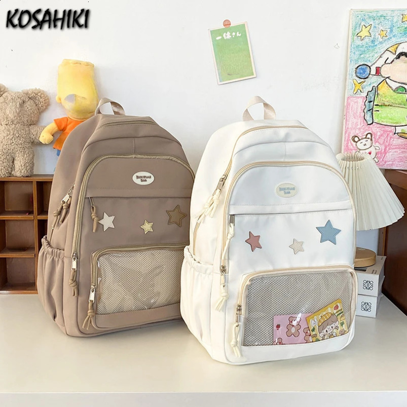 Japanese Y2k Aesthetic Star Transparent Backpack Womens Student Leisure Kawaii Schoolbag Girls High Capacity Preparatory 240820