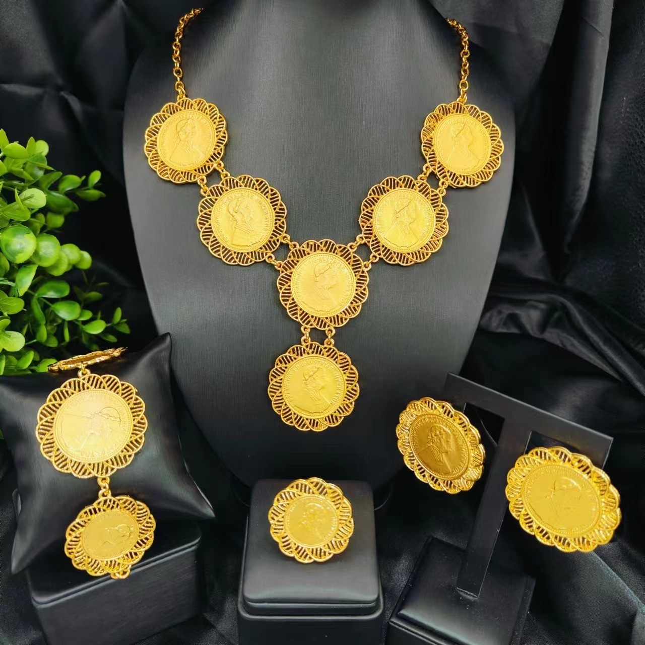 ANIID ly ed Dubai gold coin necklace bracelet jewelry set African Ethiopian bride wedding gift241105