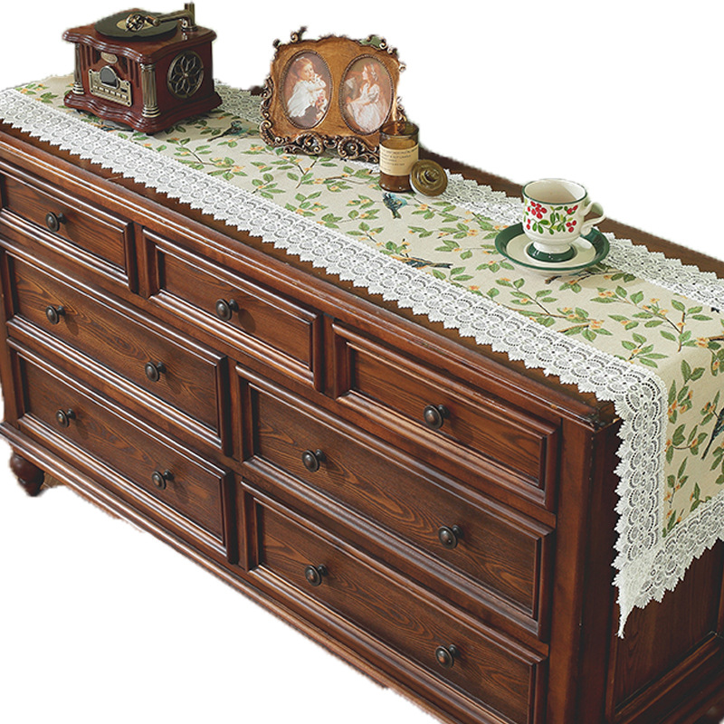 Floral jacquard table runner, retro lace tea flag, table runner, TV cabinet, chest of drawers, decorative tablecloth 5UN301