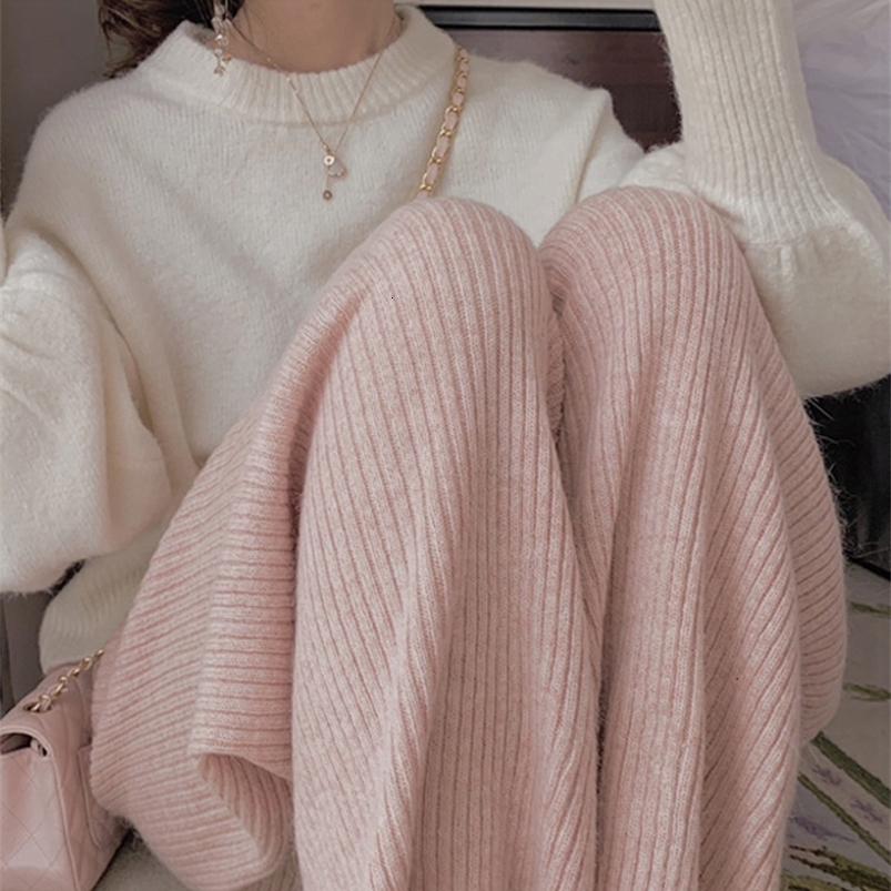 Women's Pants Capris BGTEEVER Casual Elastic Waist Knitted Trousers Women Autumn Winter Warm Pantalon Elegant Loose Female Sweater 221122