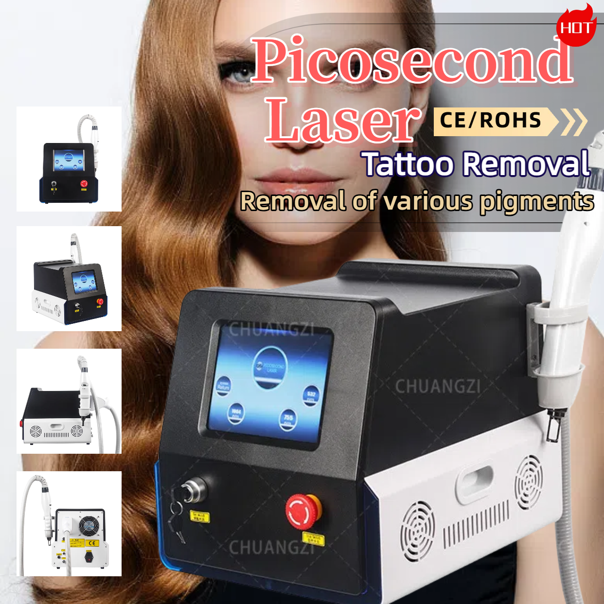 Nd: Yag Laser Picosecond Tatoo Remove 1064nm 755nm 532nm Picosecond Pigmentation Removal Rejuvenating Skin And Repairing Scars Machine