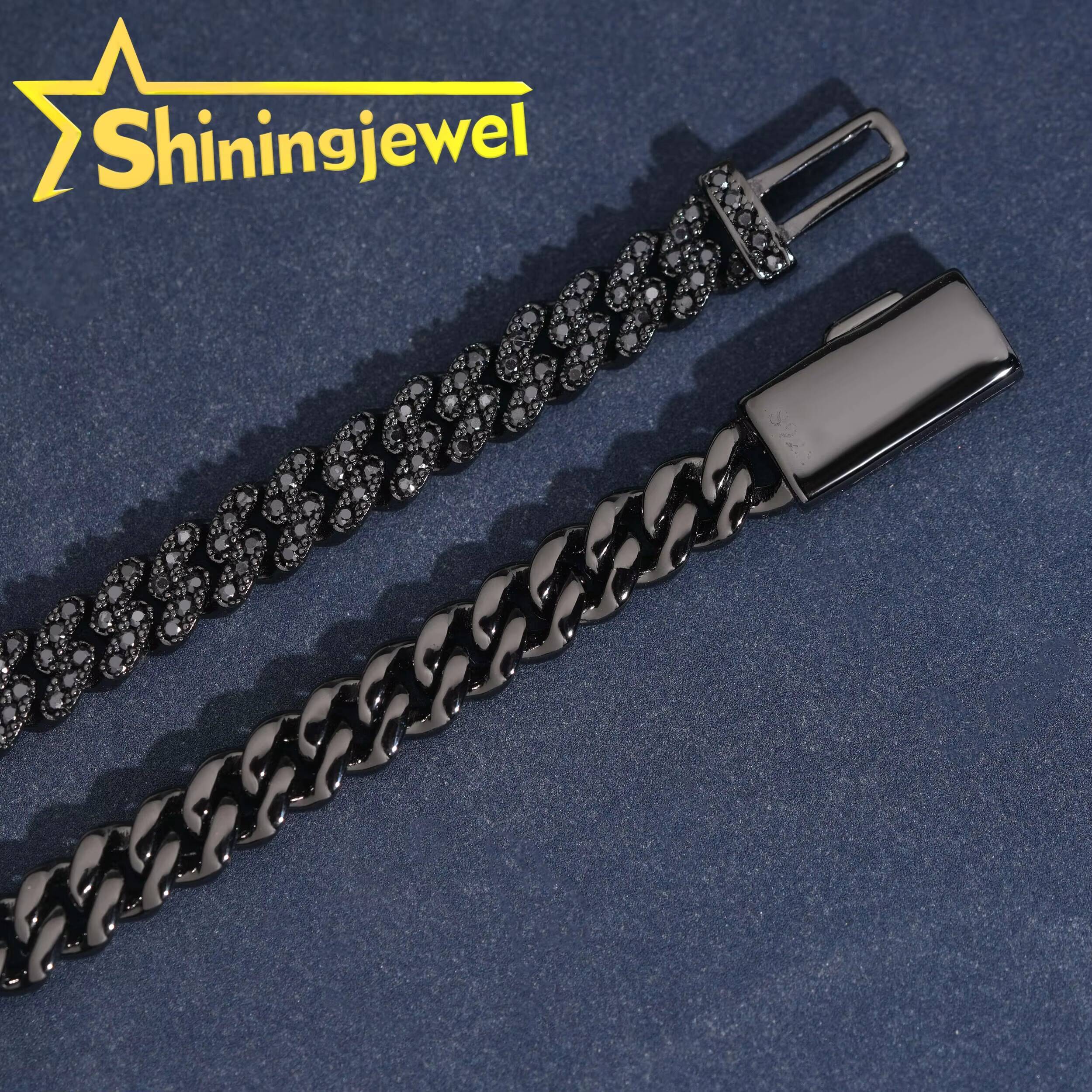 Black Moissanite 6MM Men Hip Hop Cuban Bracelet Sterling Silver 925 Gold Plated Moissanite Pass Diamond Test Cuban Bracelet