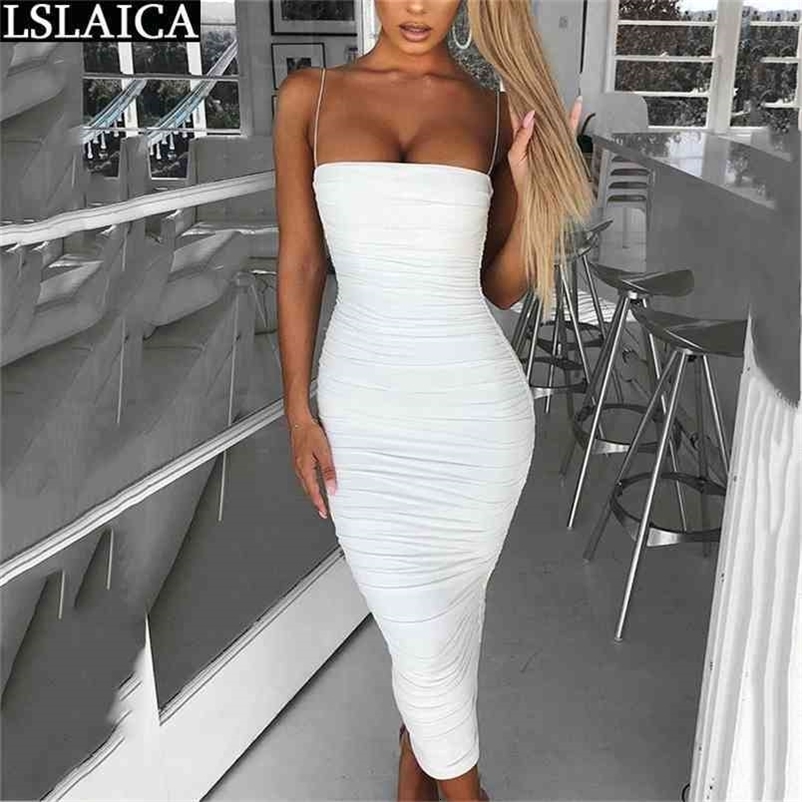 Fashion dress women high waist solid color Draped backless sexy spaghetti strap casual elegant wild party 210515