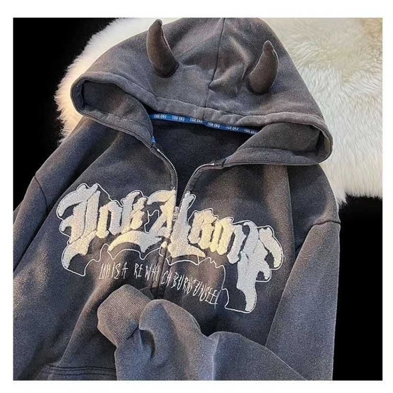 Women's Hoodies Sweatshirts Y2k Embroidered Zipper Cardigan Women's Clothing Autumn and Winter Retro HoodieHip-hop Female Sweatshirt Jackets